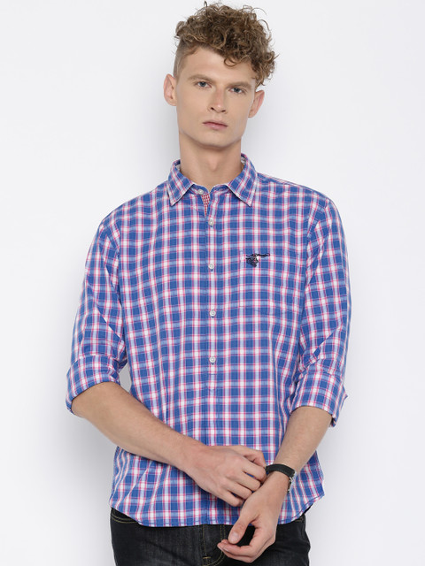 

Ed Hardy Men Blue & Pink Checked Casual Shirt