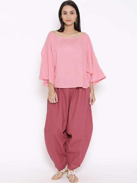 

Miarge Coral Pink Embroidered Kurti with Pants