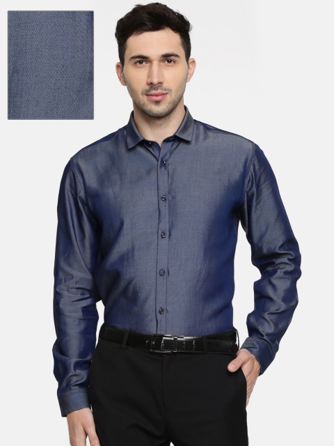 

V Dot Men Blue Slim Fit Solid Formal Shirt