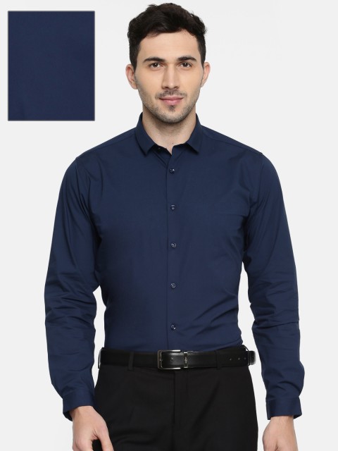 

V Dot Men Navy Slim Fit Solid Formal Shirt, Navy blue