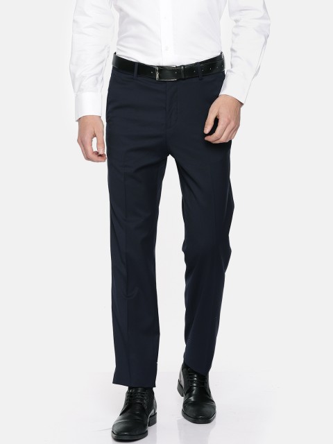 

Van Heusen Men Navy Custom Regular Fit Solid Formal Trousers, Navy blue