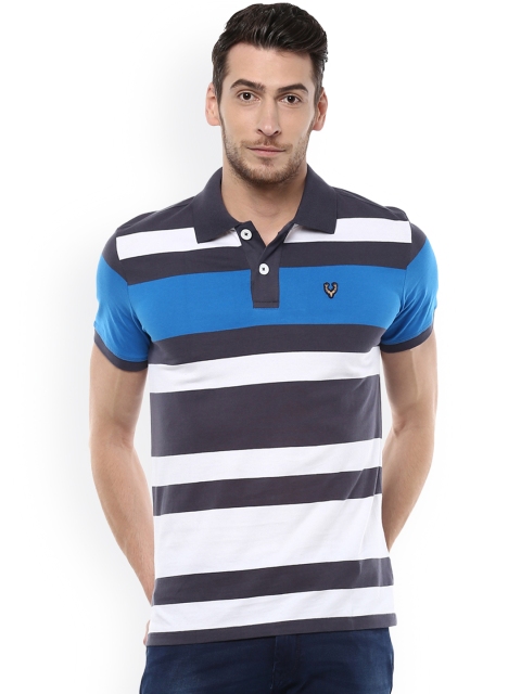 

Solly Jeans Co. Men Blue & White Striped Polo Collar T-shirt