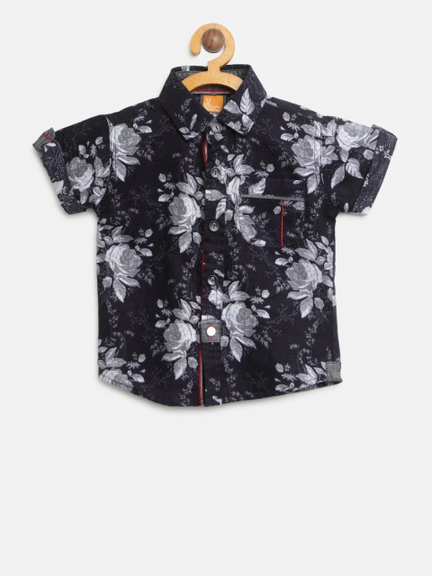 

Little Kangaroos Boys Navy Blue Regular Fit Floral Print Casual Shirt