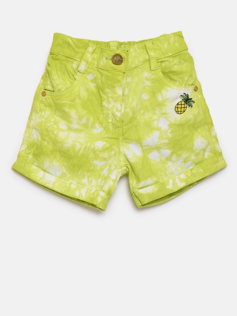 

Little Kangaroos Girls Green Printed Regular Fit Denim Shorts