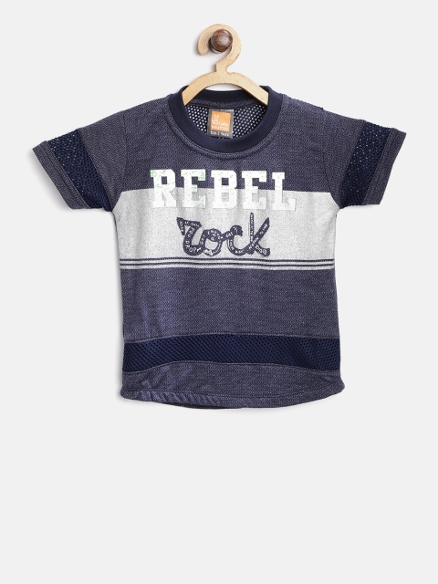 

Little Kangaroos Boys Navy Blue Printed Round Neck T-shirt