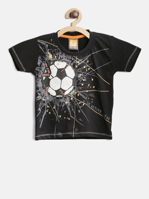 

Little Kangaroos Boys Black Printed Round Neck T-shirt