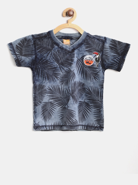 

Little Kangaroos Boys Blue Printed V-Neck T-shirt