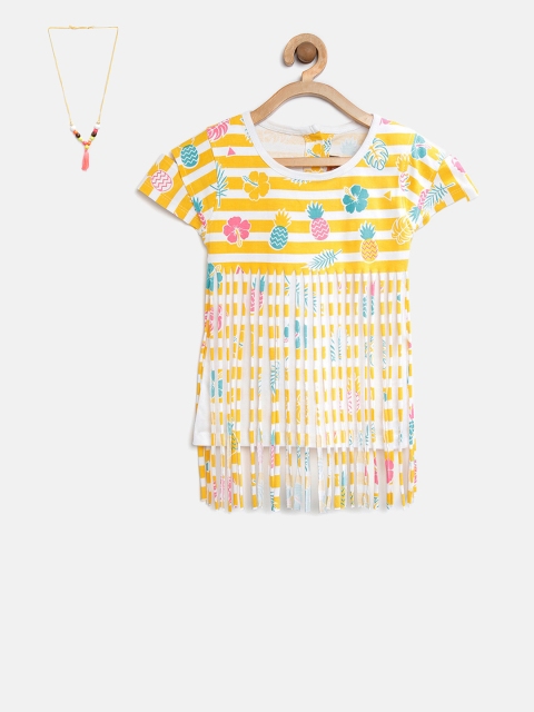 

Little Kangaroos Girls Yellow Printed Top