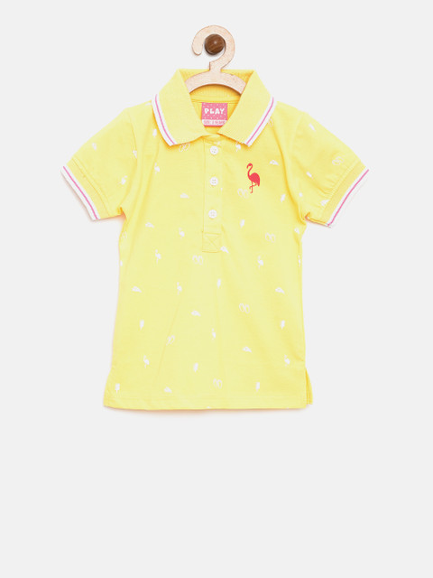

Little Kangaroos Girls Yellow Printed Polo Collar T-shirt