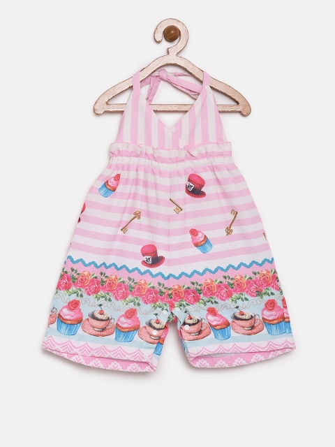 

Little Kangaroos Girls Pink & White Printed Playsuit