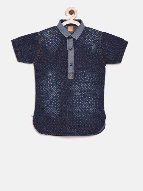 

Little Kangaroos Boys Blue Printed Straight Kurta