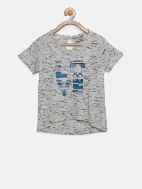 

Cherokee Girls Grey Melange Printed Round Neck T-shirt