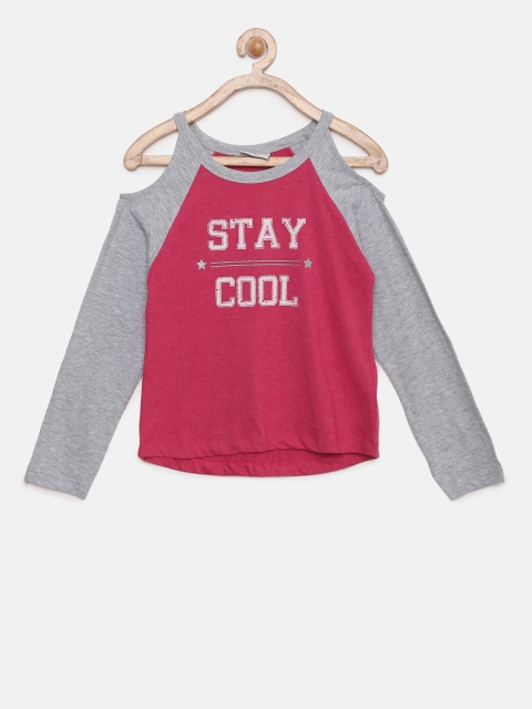 

Cherokee Girls Magenta & Grey Colourblocked Pure Cotton Top
