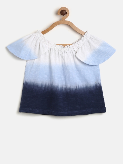 

Cherokee Girls White & Blue Printed Round Neck T-shirt