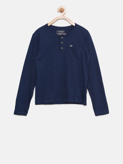

Cherokee Boys Navy Blue Solid Henley Neck T-shirt
