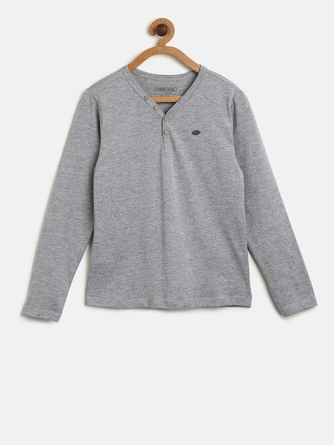 

Cherokee Boys Grey Melange Solid Henley Neck T-shirt