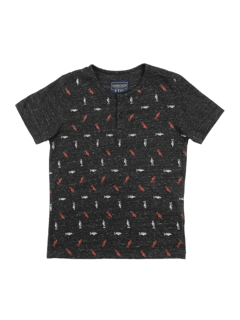 

Cherokee Boys Black Red Printed Henley Neck Pure Cotton T-shirt