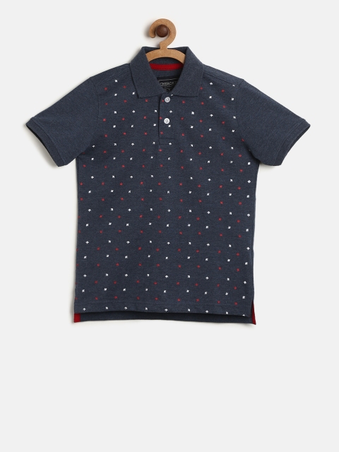 

Cherokee Boys Navy Blue Printed Polo Collar T-shirt