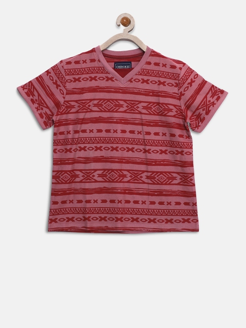 

Cherokee Boys Dusty Pink & Maroon Printed V-Neck T-shirt