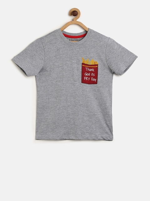 

Cherokee Boys Grey Melange Solid Round Neck T-shirt