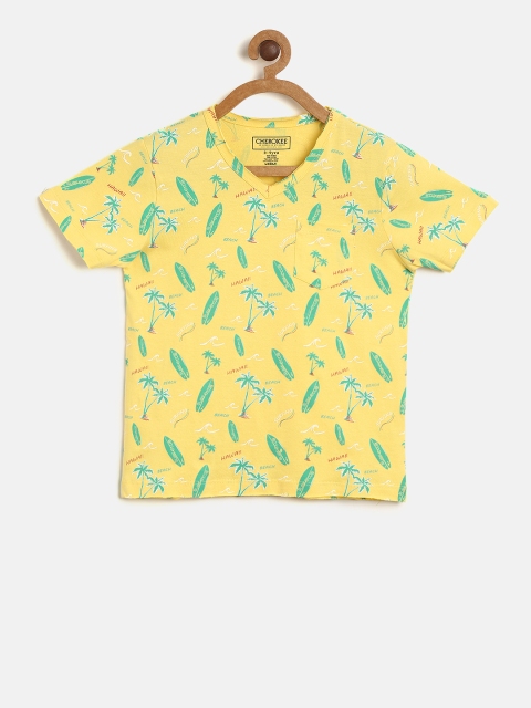 

Cherokee Boys Yellow & Blue Printed Round Neck T-shirt