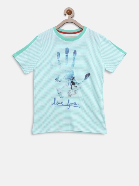 

Cherokee Boys Sea Green & White Striped Round Neck T-shirt