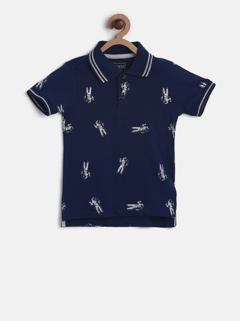 

Cherokee Boys Navy Blue Printed Polo Collar T-shirt