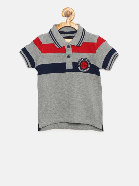 

Cherokee Boys Grey Melange Striped Polo Collar T-shirt