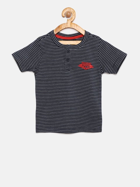 

Cherokee Boys Navy Blue Striped Henley Neck T-shirt