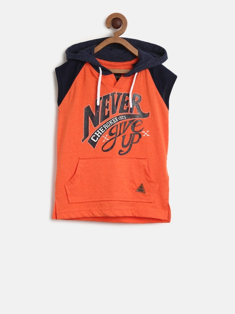 

Cherokee Boys Orange & Navy Printed Hooded T-shirt