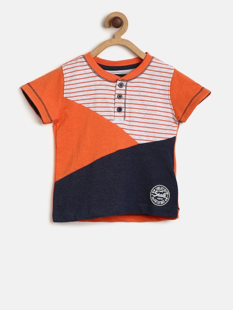 

Cherokee Boys Orange Colourblocked Henley Neck T-shirt