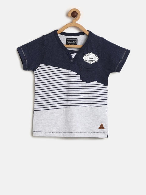 

Cherokee Boys Navy Blue Colourblocked V-Neck T-shirt
