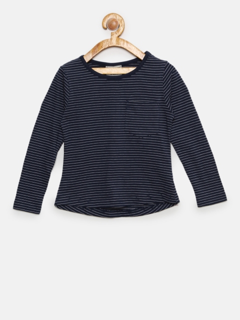 

Cherokee Girls Navy Blue Striped Round Neck T-shirt