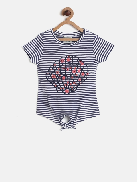 

Cherokee Girls Navy & White Striped Pure Cotton Top, Navy blue