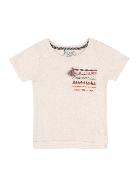 

Cherokee Girls Beige Solid Round Neck T-shirt