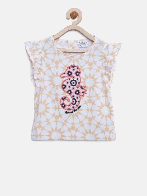 

Donuts Girls White & Peach-Coloured Printed Top