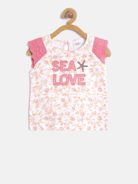 

Donuts Girls White & Peach-Coloured Printed Top