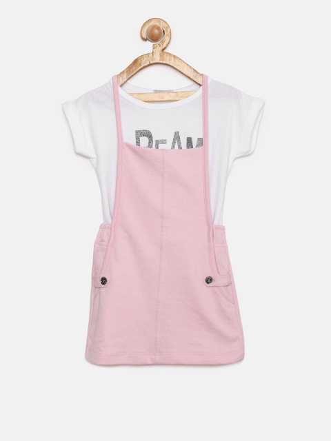 

Donuts Infant Girls Pink Solid Pinafore Dress with T-shirt