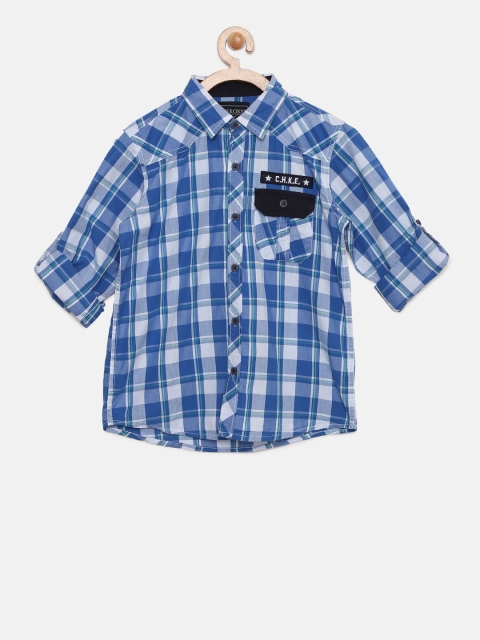 

Cherokee Boys Blue & White Regular Fit Checked Casual Shirt