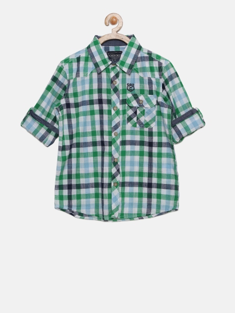 

Cherokee Boys Green & Blue Regular Fit Checked Casual Shirt