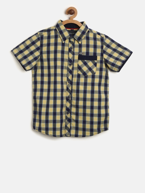 

Cherokee Boys Yellow & Navy Blue Regular Fit Checked Casual Shirt