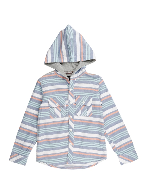 

Cherokee Boys Blue & Grey Regular Fit Striped Hooded Casual Shirt