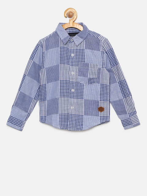 

Cherokee Boys Blue & White Regular Fit Checked Casual Shirt