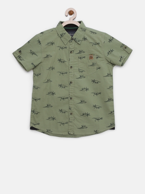

Cherokee Boys Olive Green Regular Fit Printed Casual Shirt