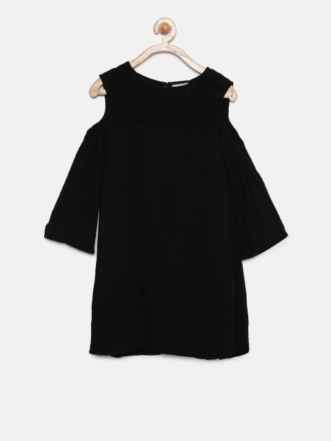 

Cherokee Girls Black Solid A-Line Cold Shoulder Dress