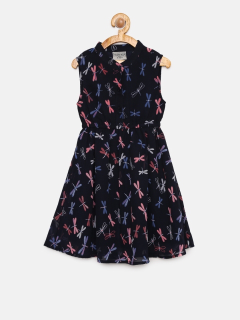 

Cherokee Girls Navy Blue Printed A-Line Dress