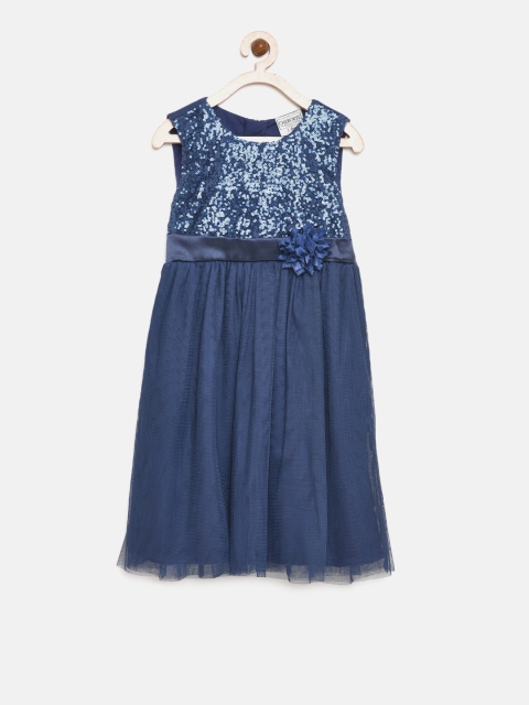

Cherokee Girls Navy Blue Sequinned A-Line Dress
