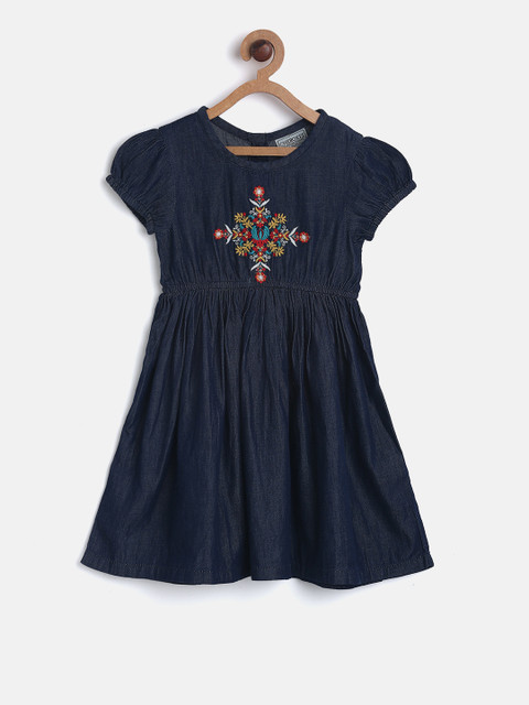 

Cherokee Girls Navy Blue Solid A-Line Dress