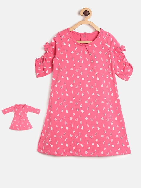 

Cherokee Girls Pink Printed A-Line Dress with Matching Doll Dress