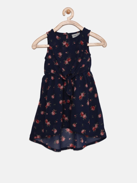 

Cherokee Girls Navy Blue Floral Printed A-Line Dress